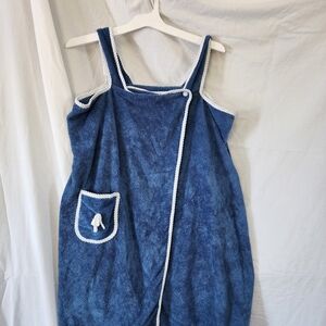 Blue Womans One Piece After Shower Robe with White Trim